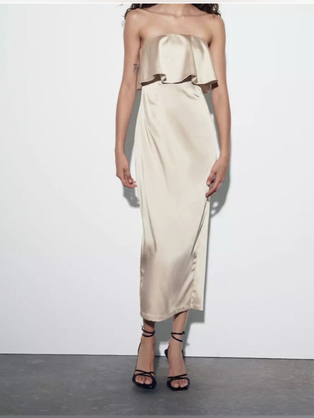 Zara Strapless Satin Midi Dress